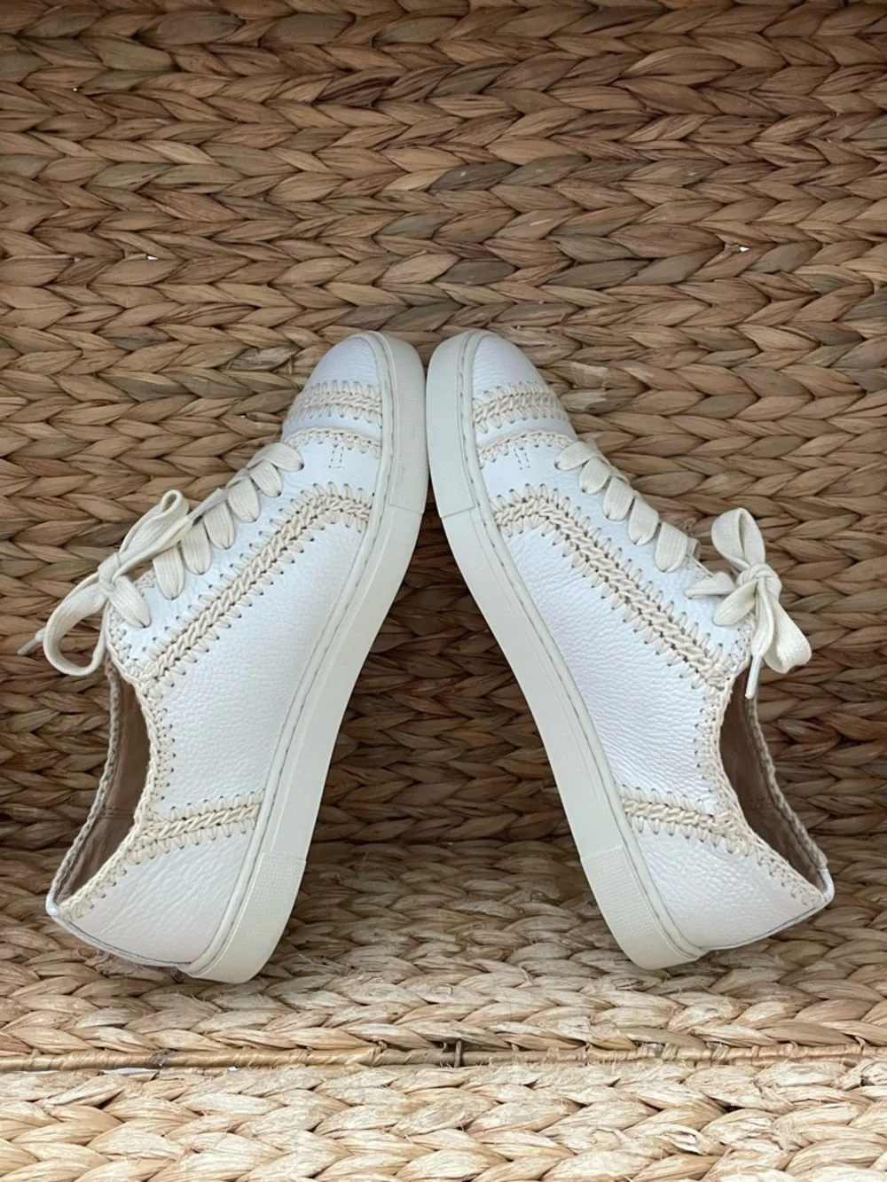 Frye‎ Ivy Crochet Low Lace Sneakers in White Tumbled Leather